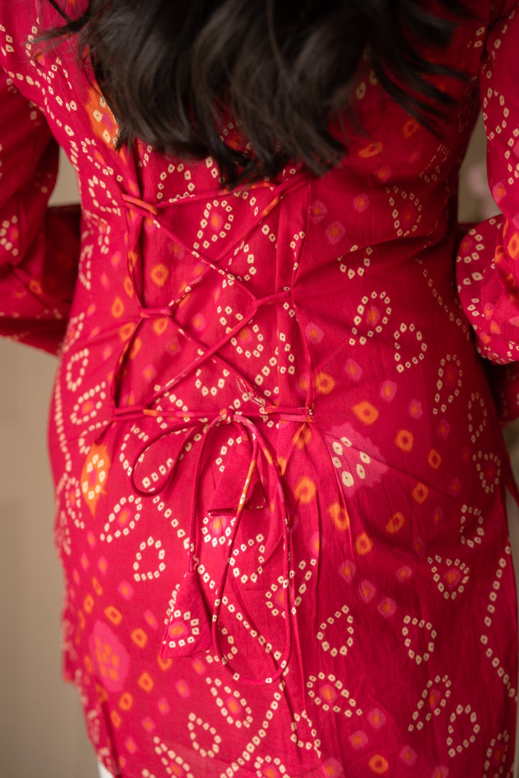 Griya Cotton Short Kurti- Pink Bandhej
