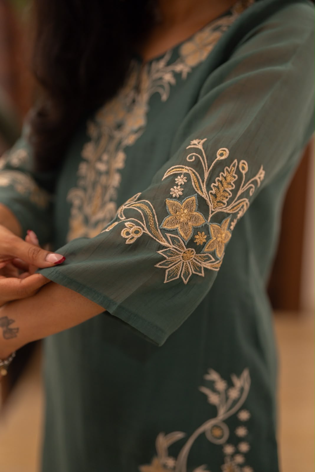 Varaha Mul Chanderi Luxe Suit- Green