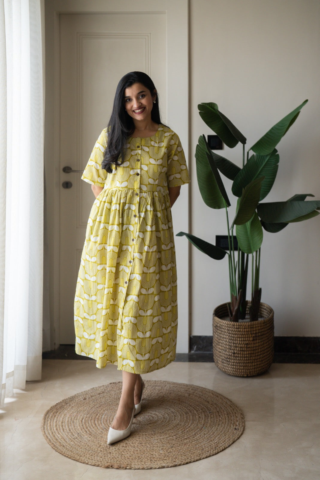 Drishy Maternity Cotton Dress- Light Green