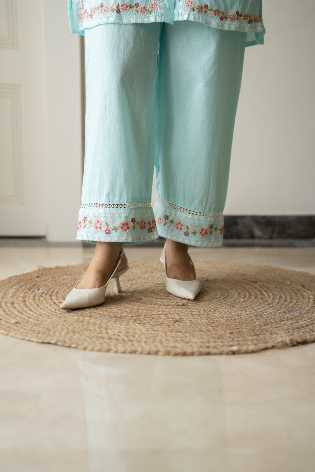 Preet Mulmul Luxe Coord Set- Sky Blue