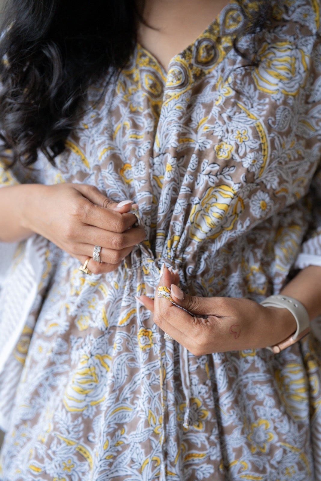 Kashi Block Print Kaftan- Brown Jaal