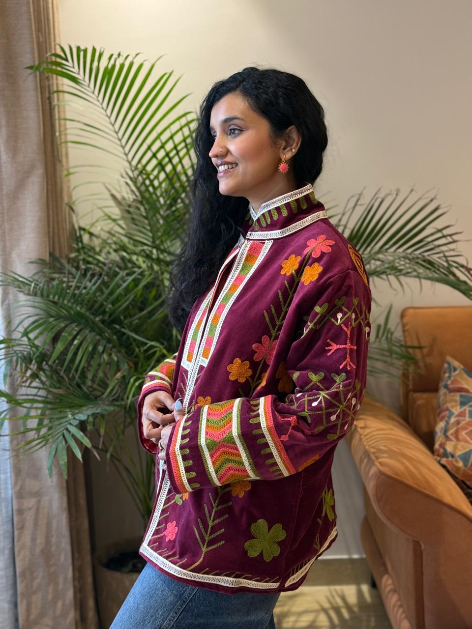 Sujani Velvet Jacket- Maroon Magic