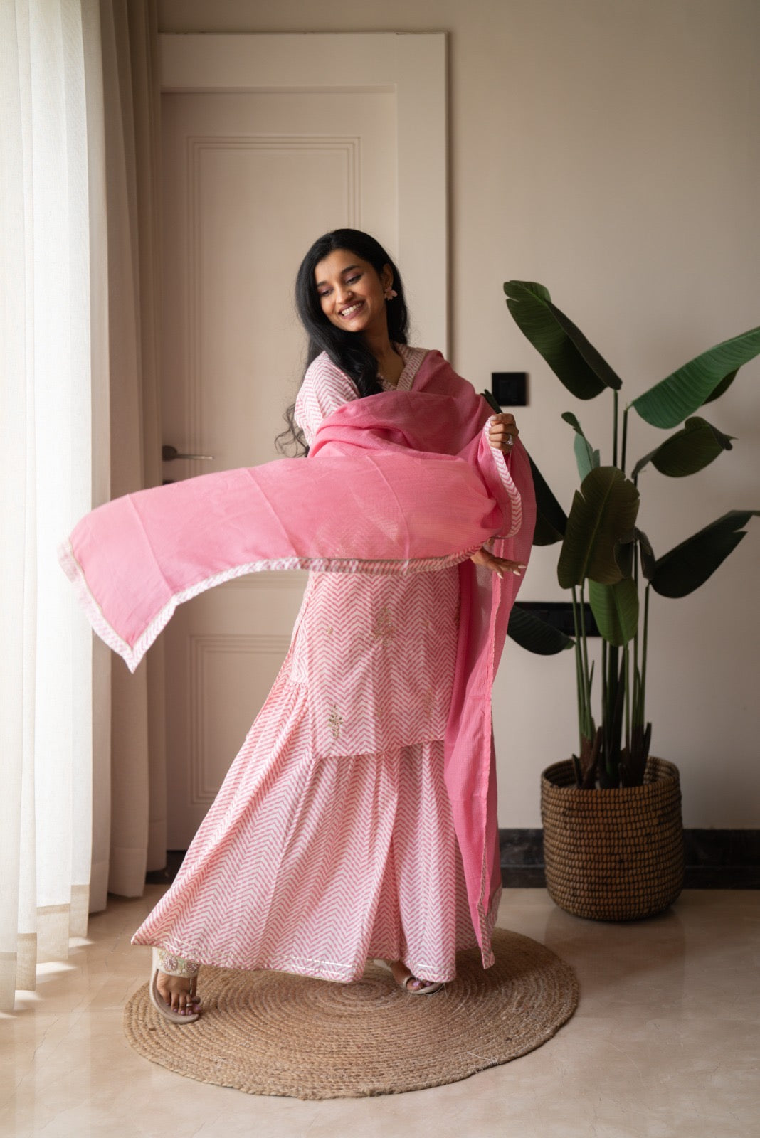 Namya Leheriya Sharara Set- Pink