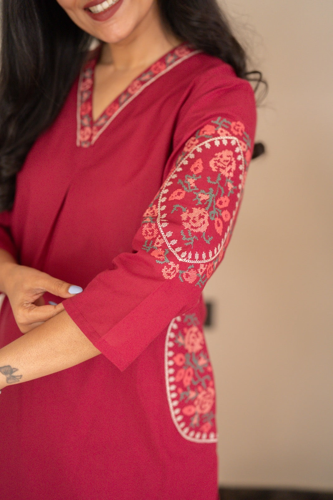 Risha Embroidered Coord Set- Dark Pink