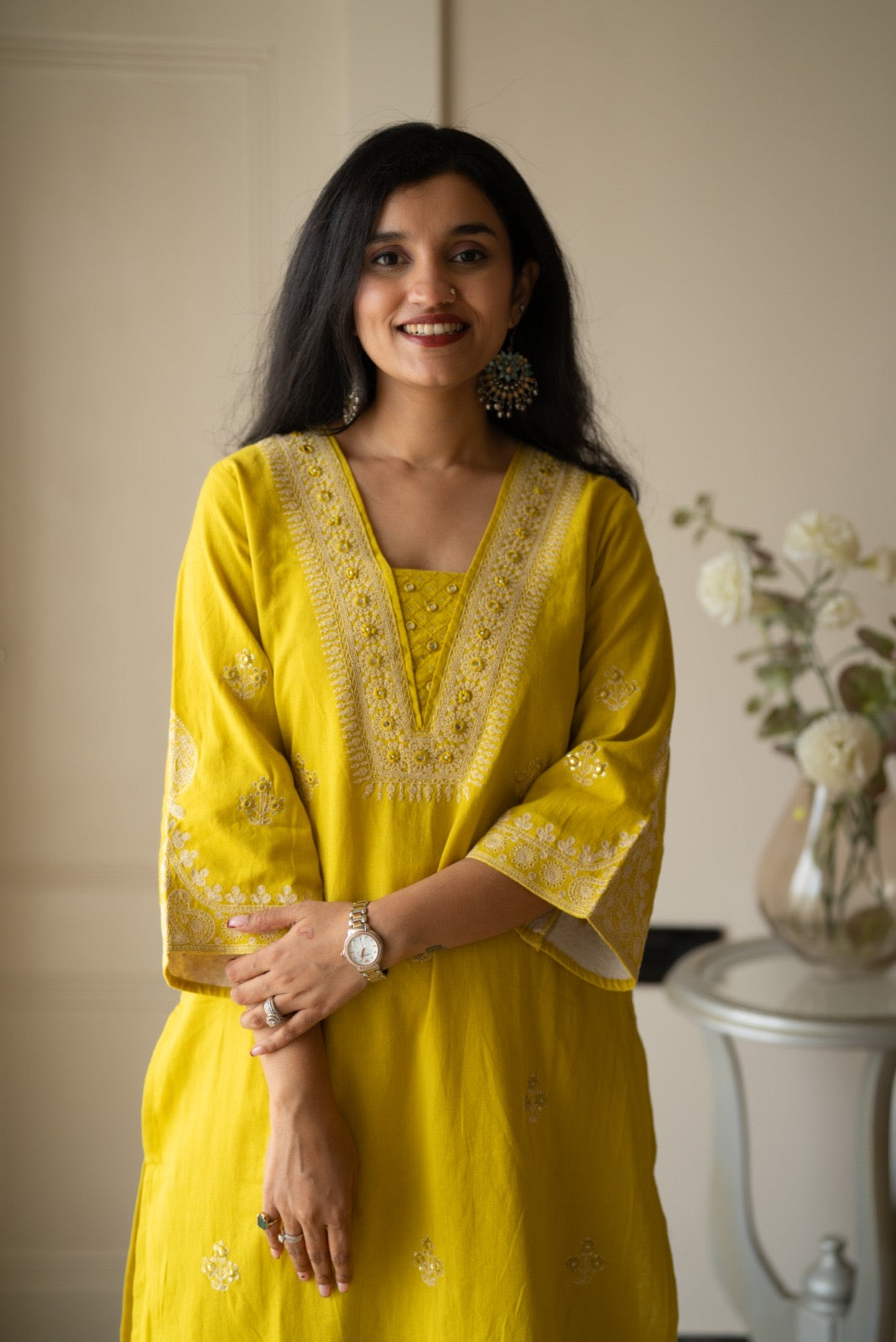 Ganga Embroidered Luxe Suit- Yellow