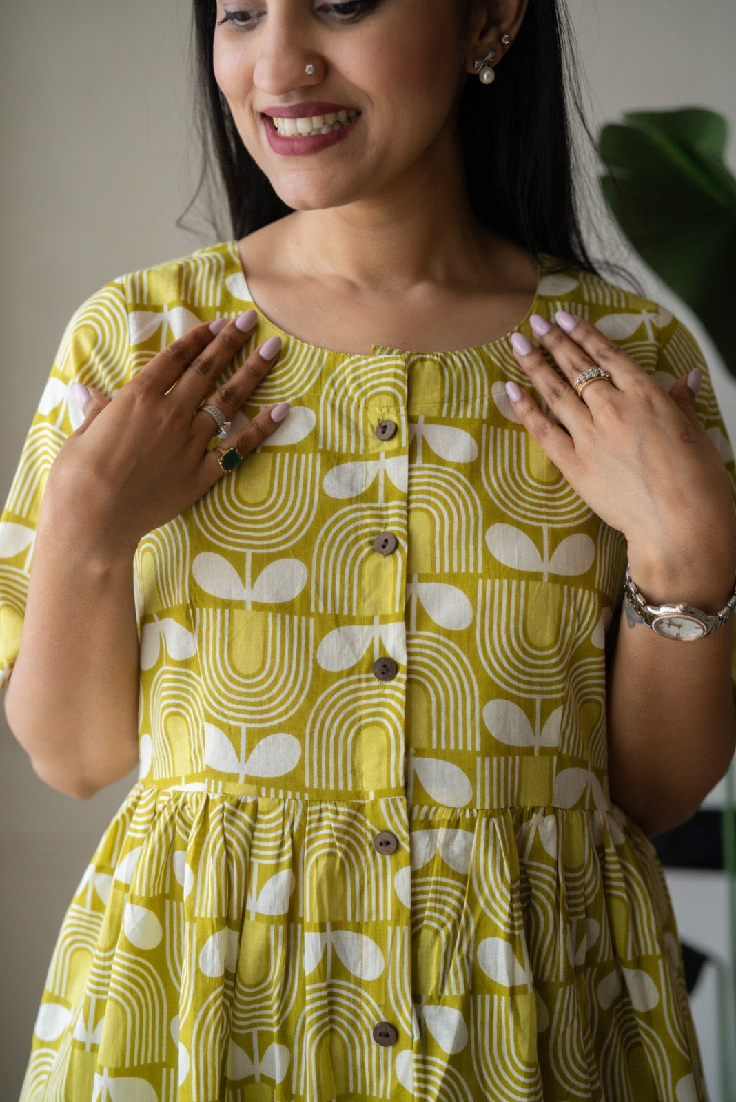 Drishy Maternity Cotton Dress- Light Green