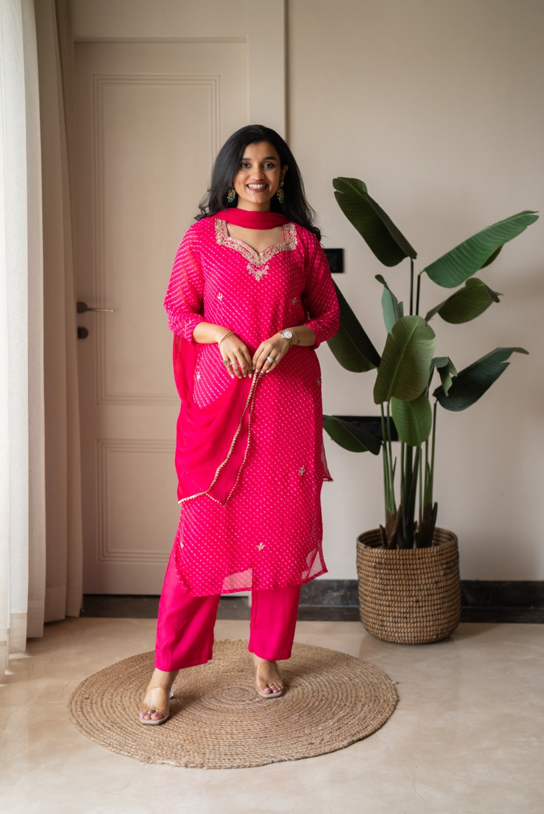 Prisca Pink Mothra Georgette Suit