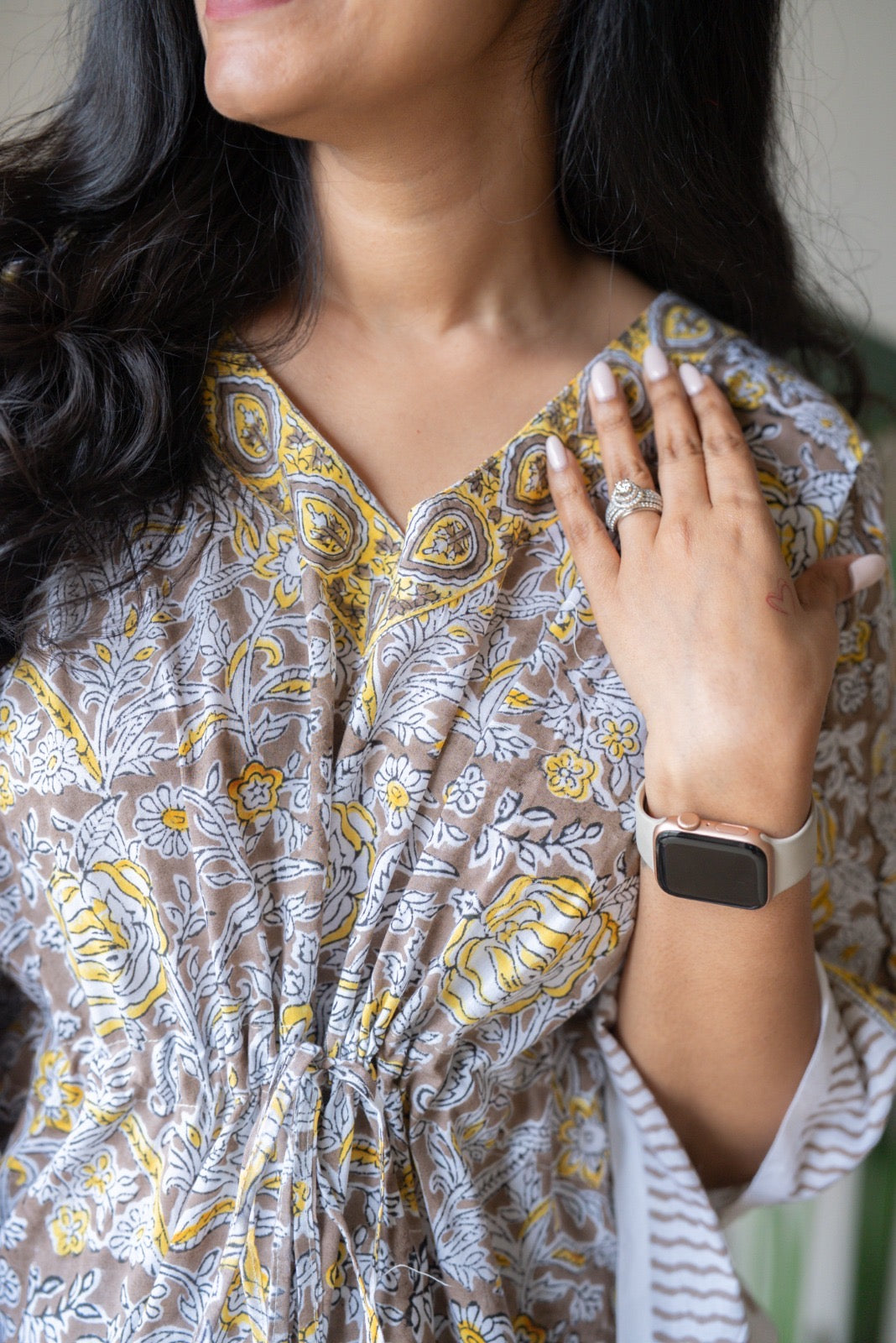 Kashi Block Print Kaftan- Brown Jaal