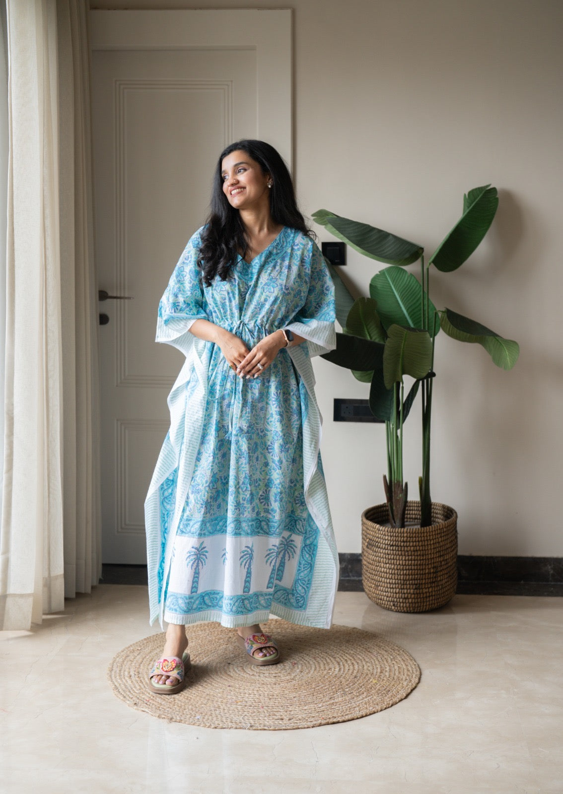 Kashi Block Print Kaftan- Sky