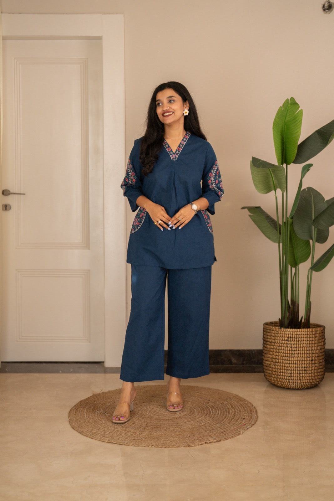 Risha Embroidered Coord Set- Blue