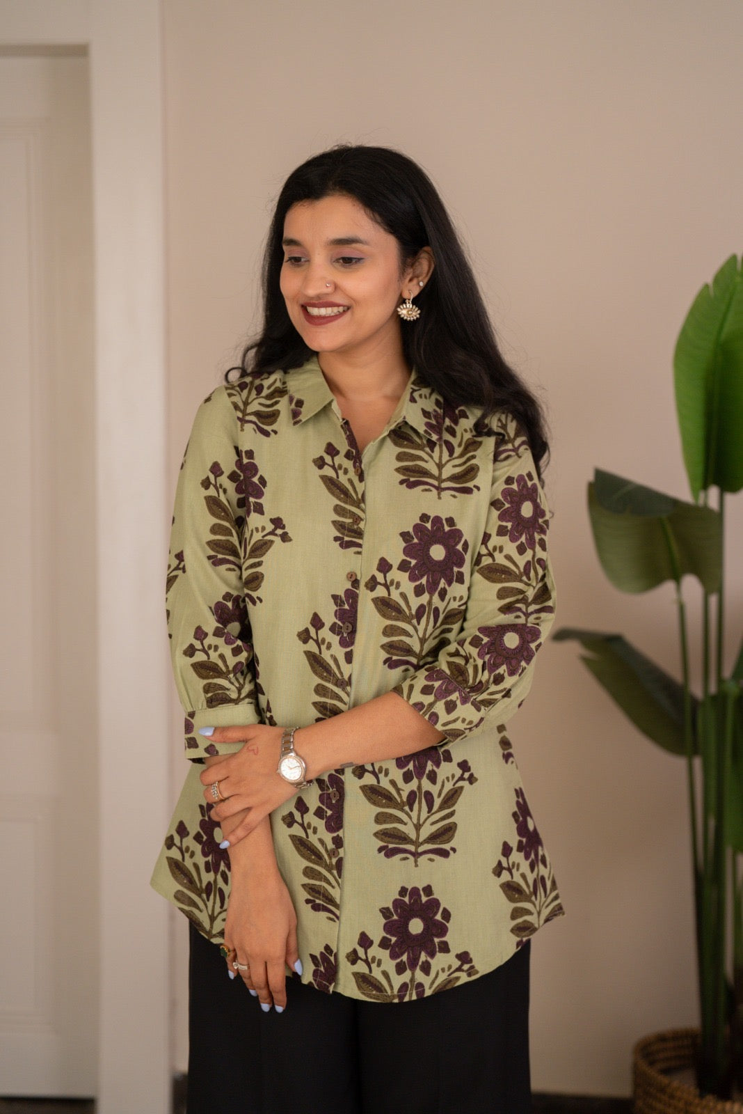 Zora Slub Cotton Shirt- Olive Boota