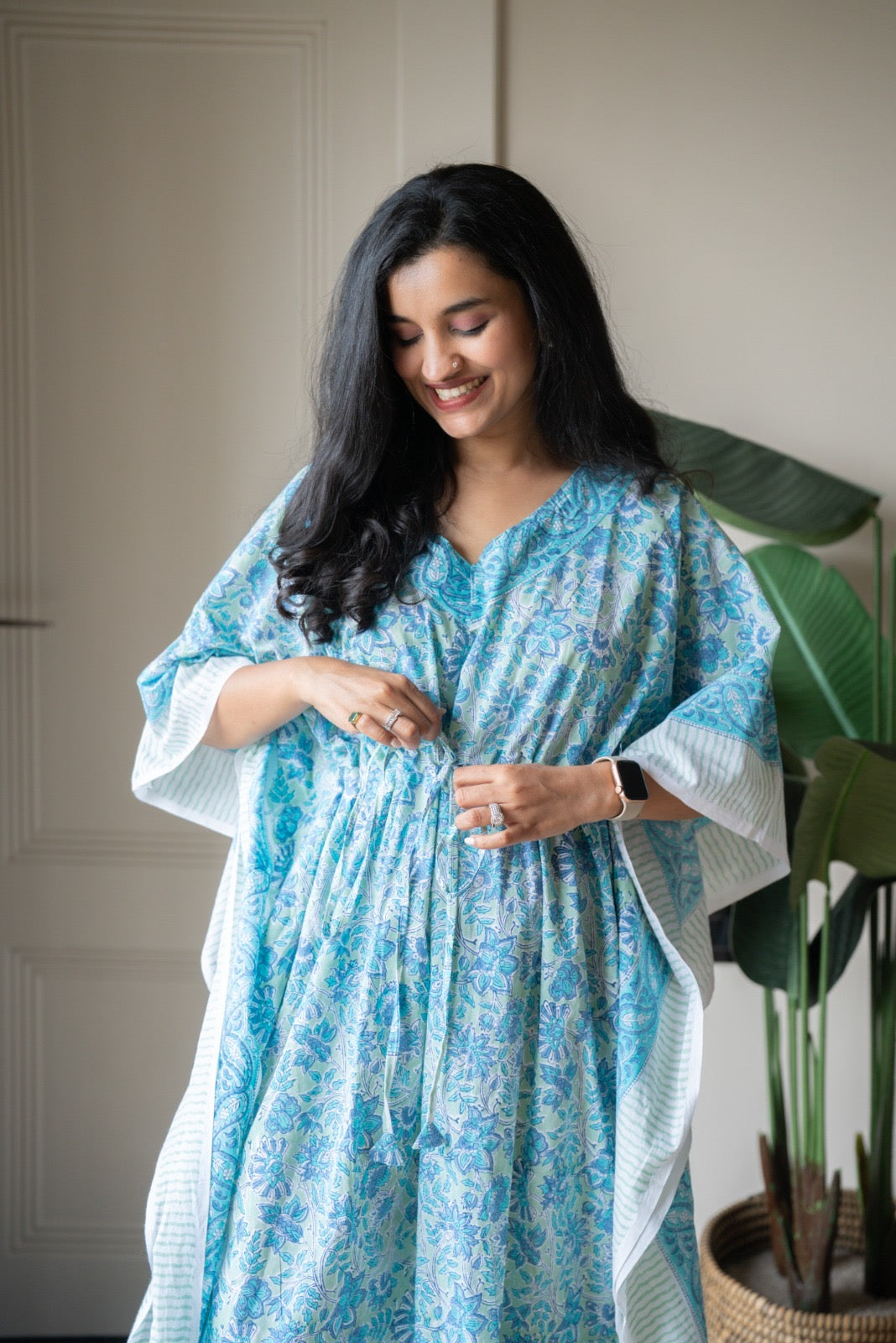 Kashi Block Print Kaftan- Sky