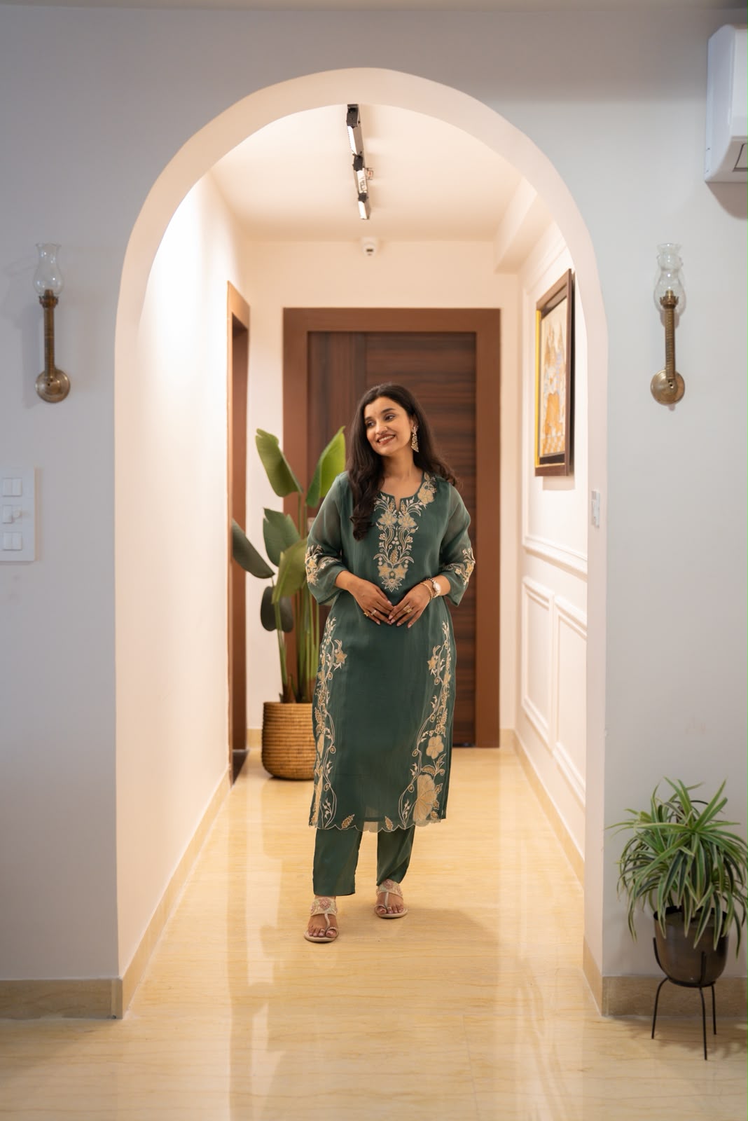 Varaha Mul Chanderi Luxe Suit- Green