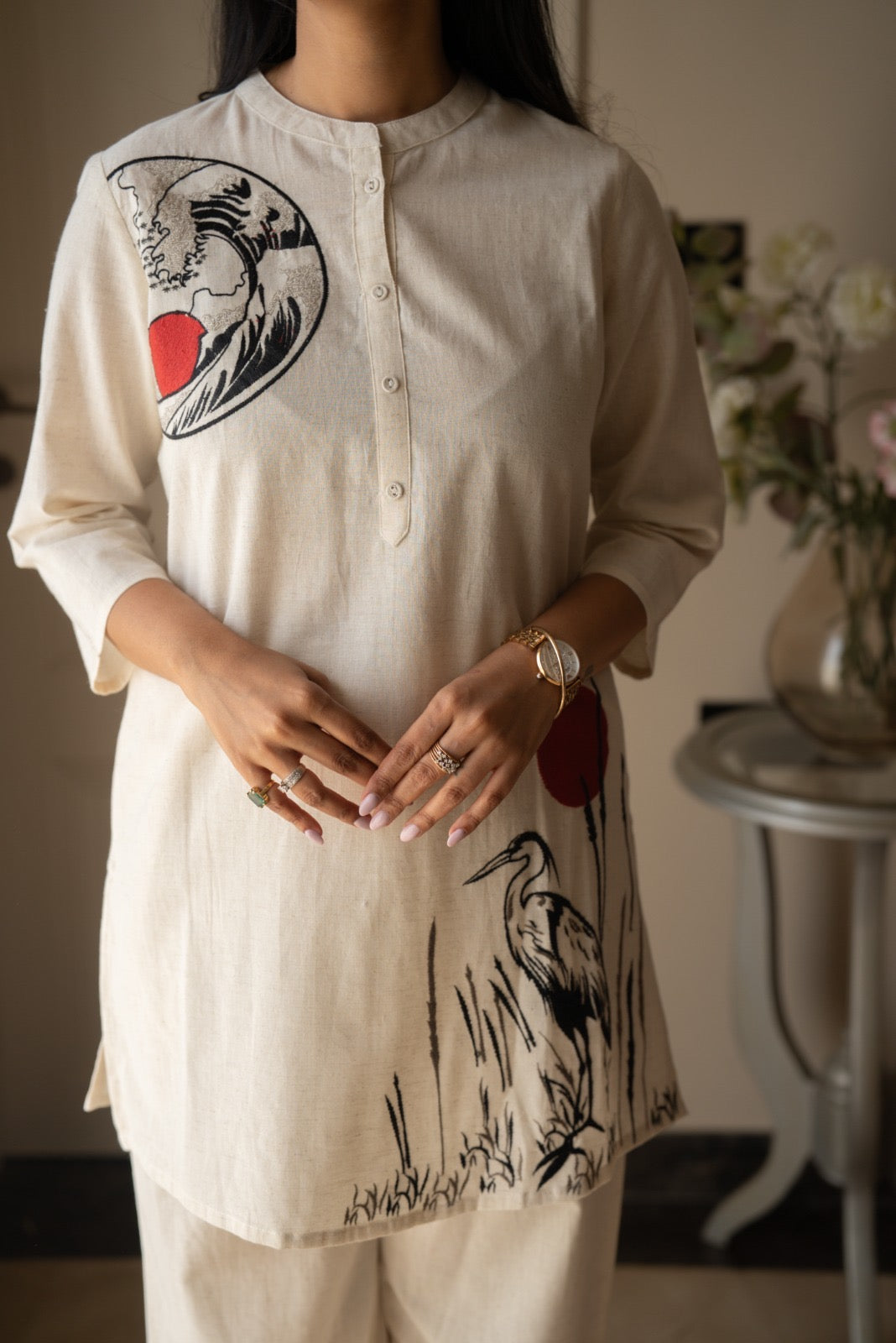 Aarya Slub Elegant Coord Set- Off White