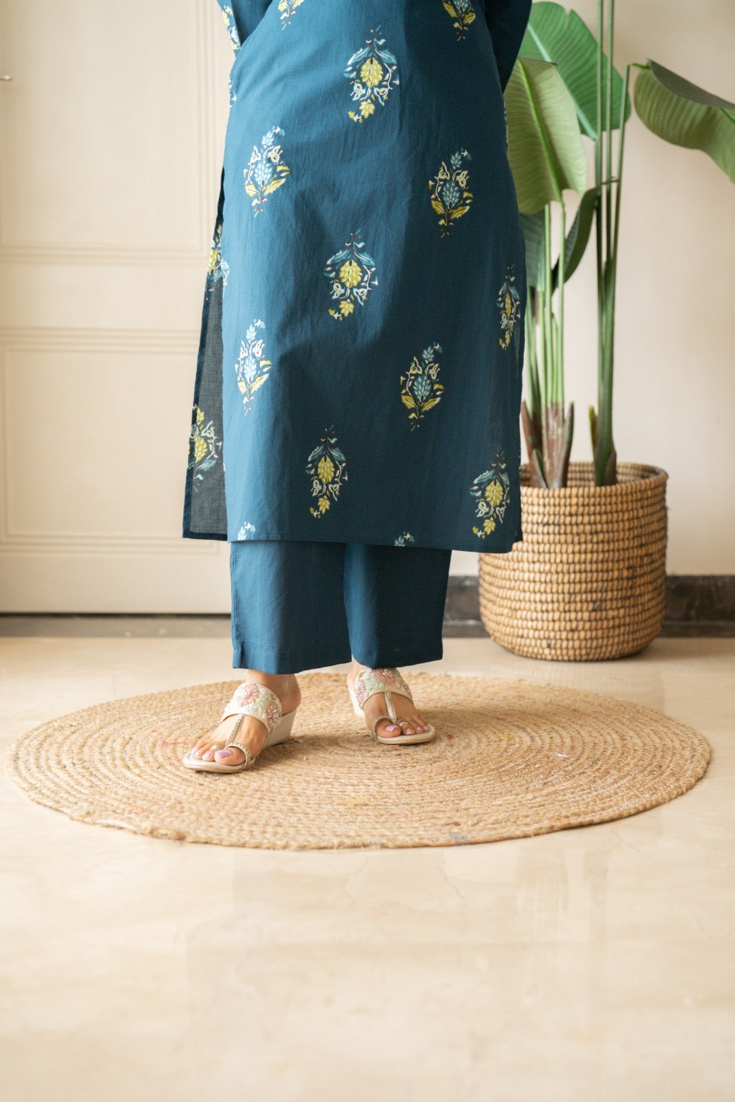 Zasha Cotton Suit- Teal Boota