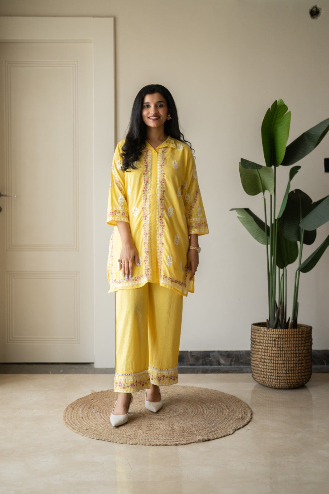 Preet Mulmul Luxe Coord Set- Yellow