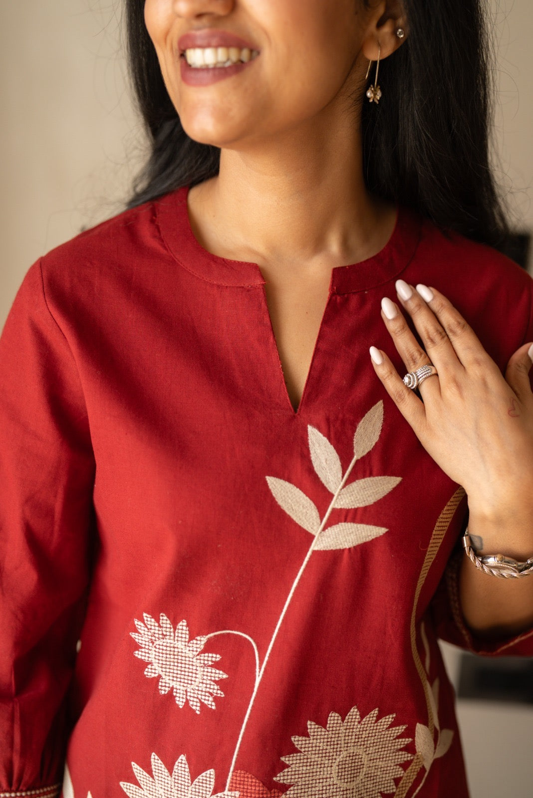 Rita Embroidered Short Top- Maroon