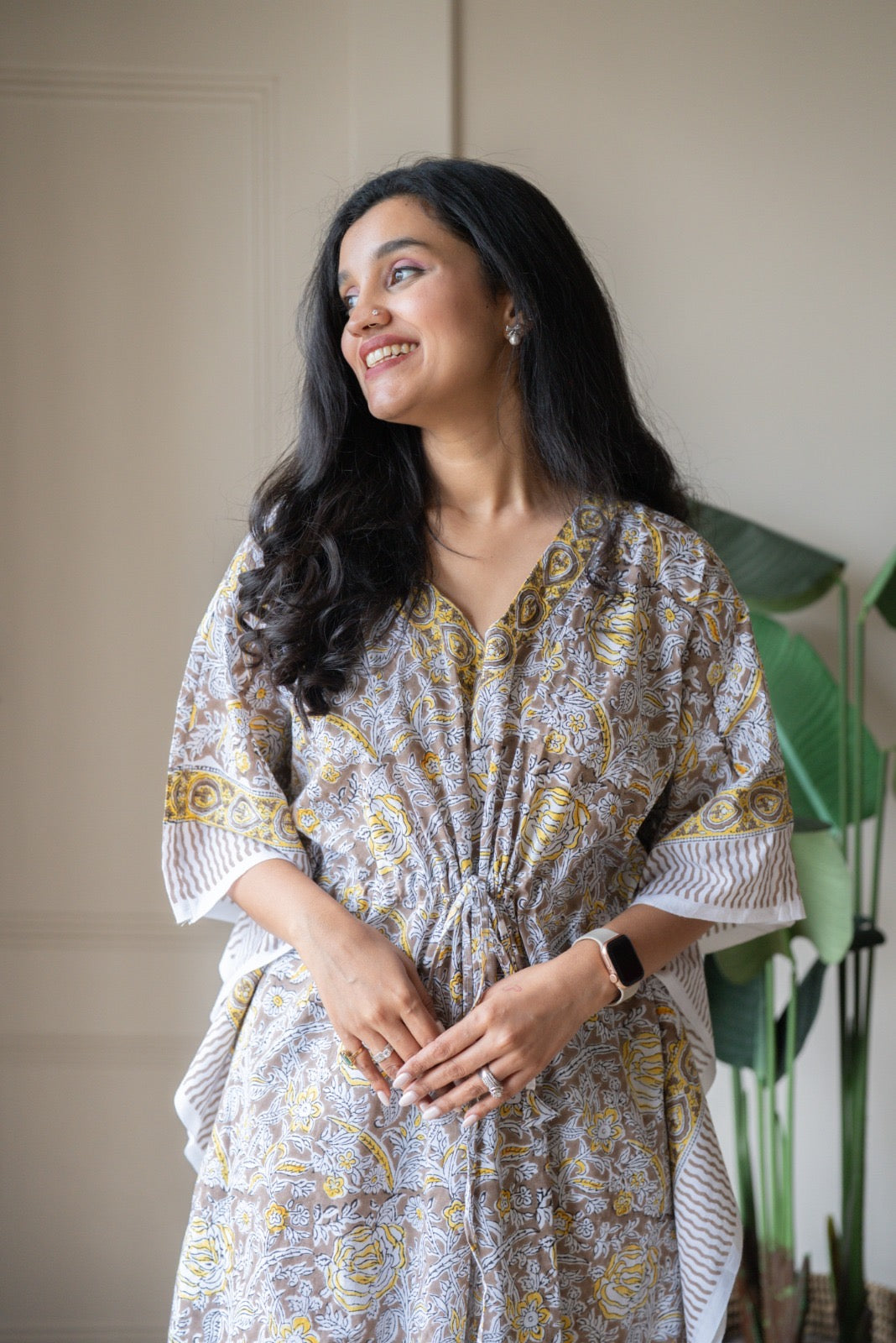 Kashi Block Print Kaftan- Brown Jaal