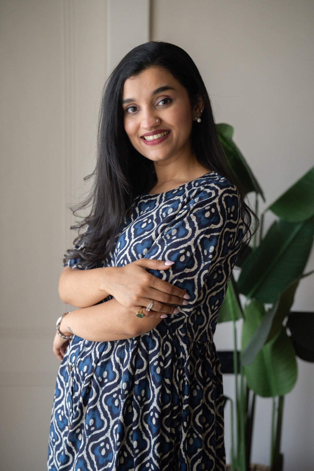 Drishy Maternity Cotton Dress- Indigo