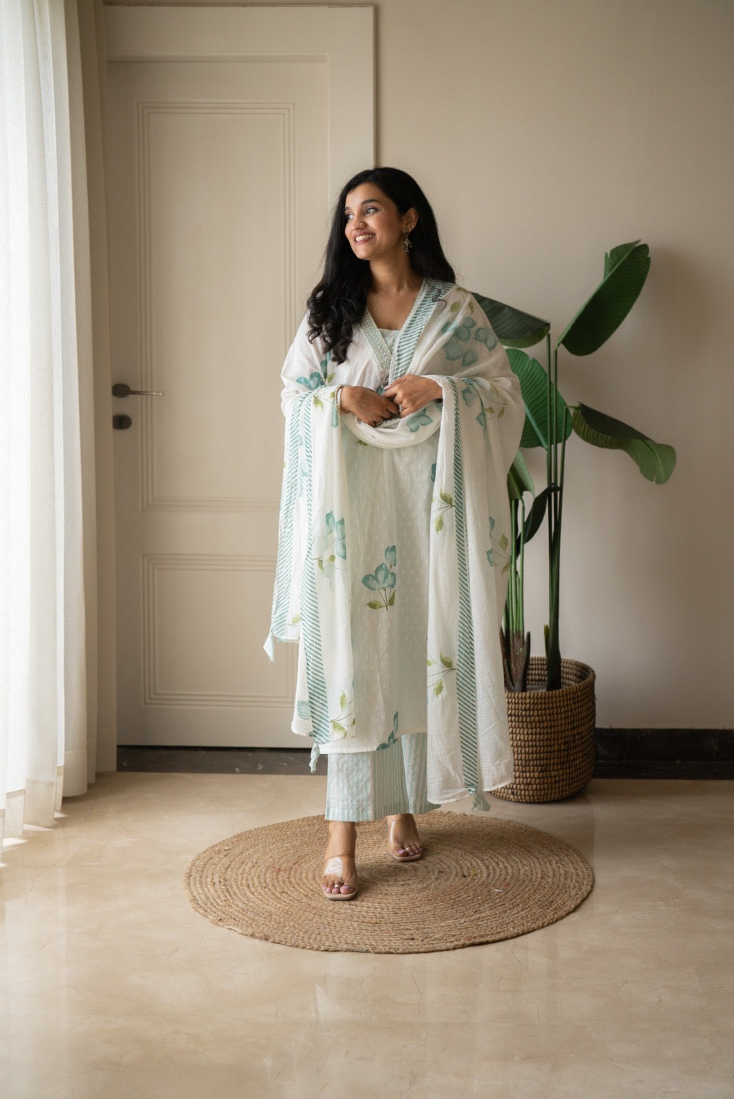 Gusha Cotton Suit- White & Blue