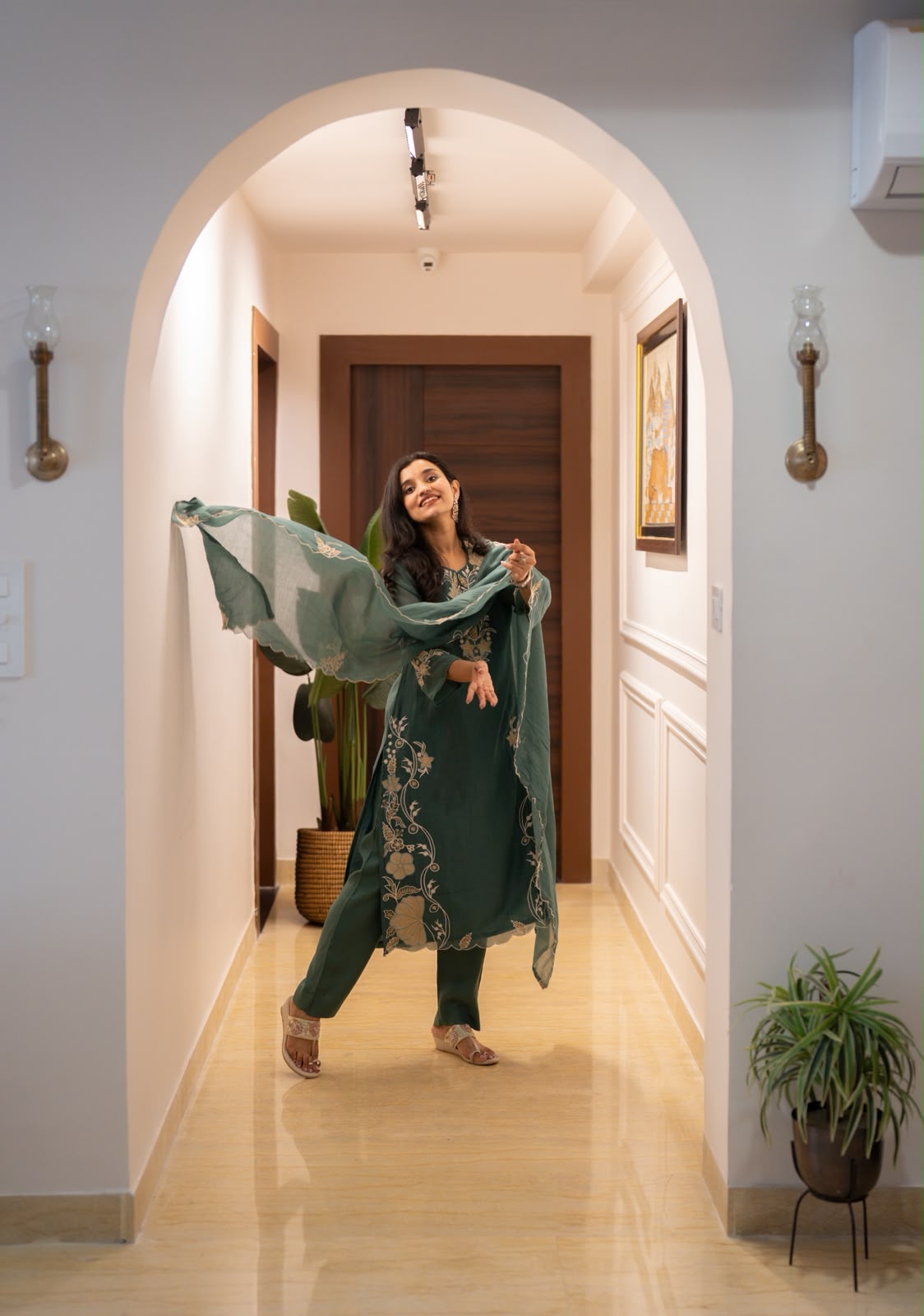 Varaha Mul Chanderi Luxe Suit- Green