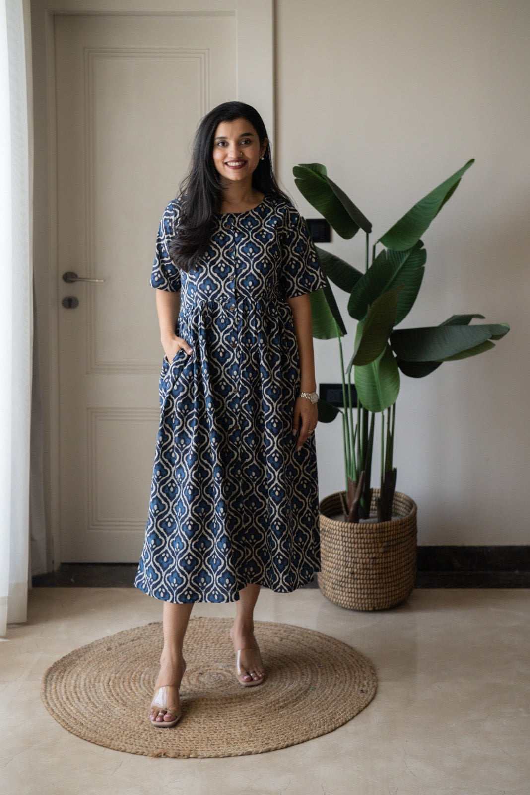 Drishy Maternity Cotton Dress- Indigo