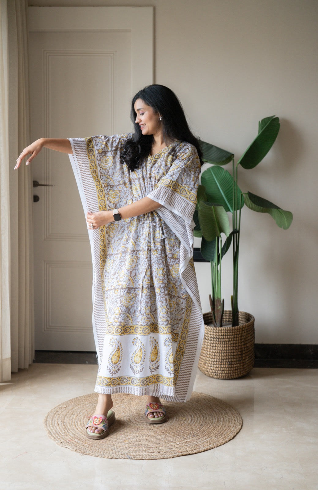 Kashi Block Print Kaftan- Brown Jaal