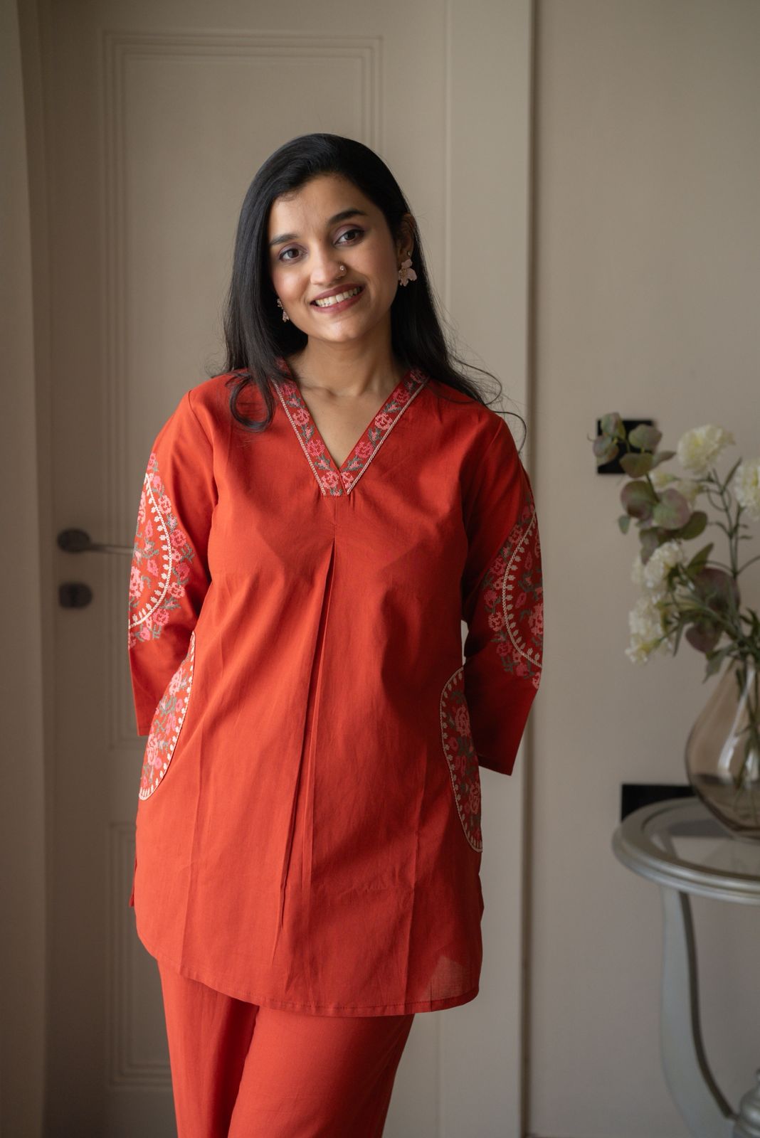 Risha Embroidered Coord Set- Orange