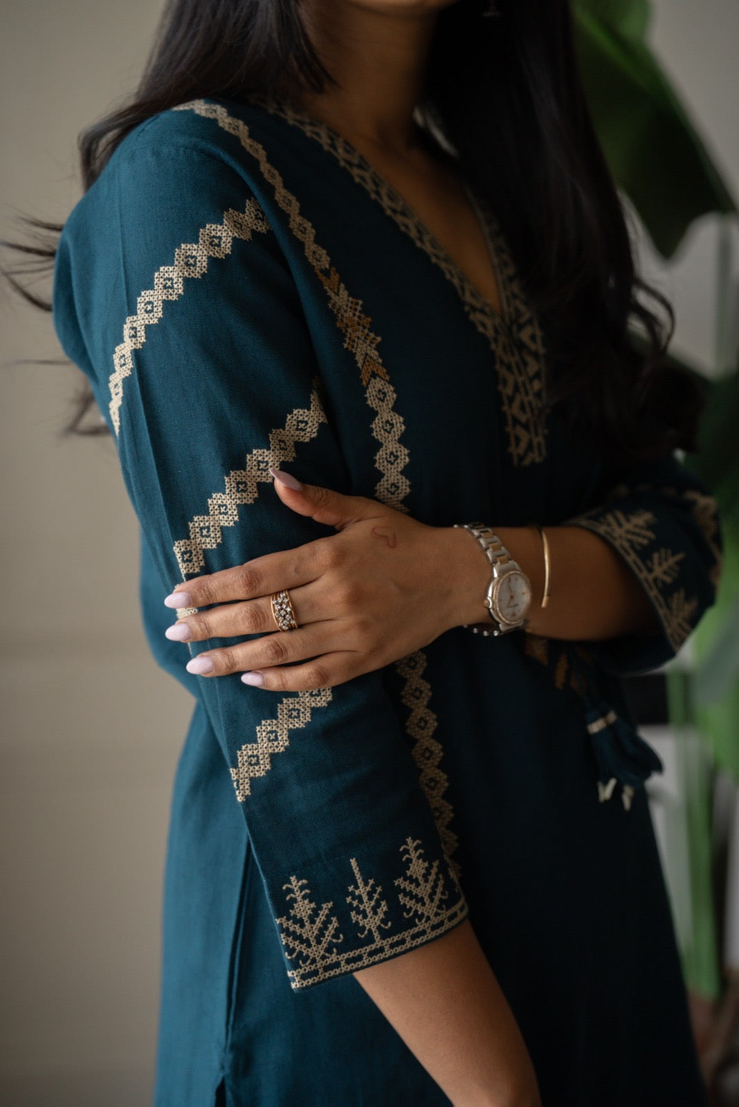 Yogya Elegant Slub Suit- Teal Blue