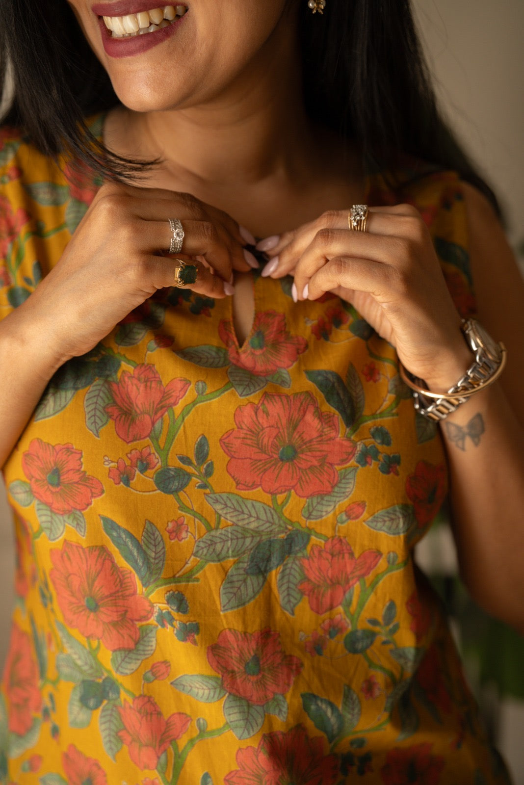 Lily 2.0 Sleeveless Cotton Top- Mustard Florals