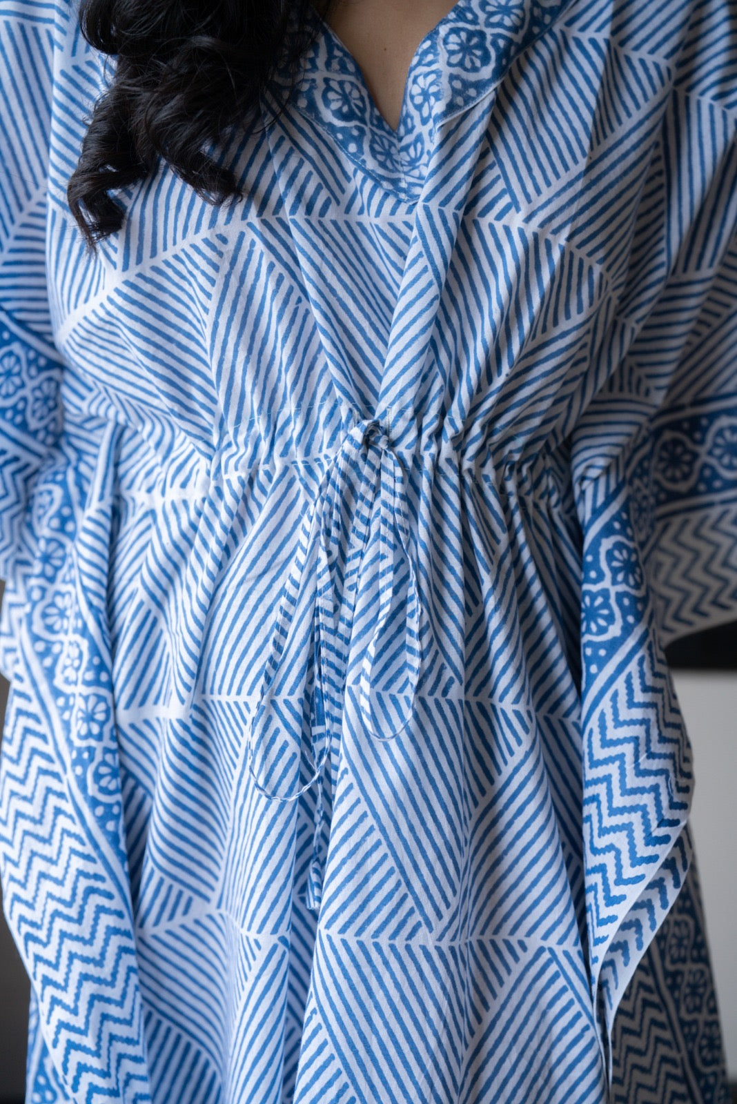 Kashi Block Print Kaftan- Indigo Stripes
