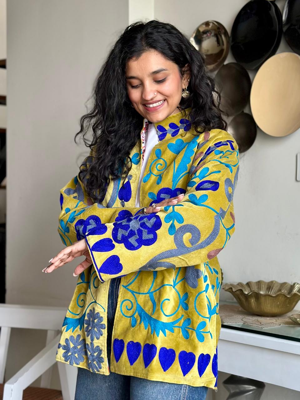 Suzani Velvet Jacket- Leafy Green