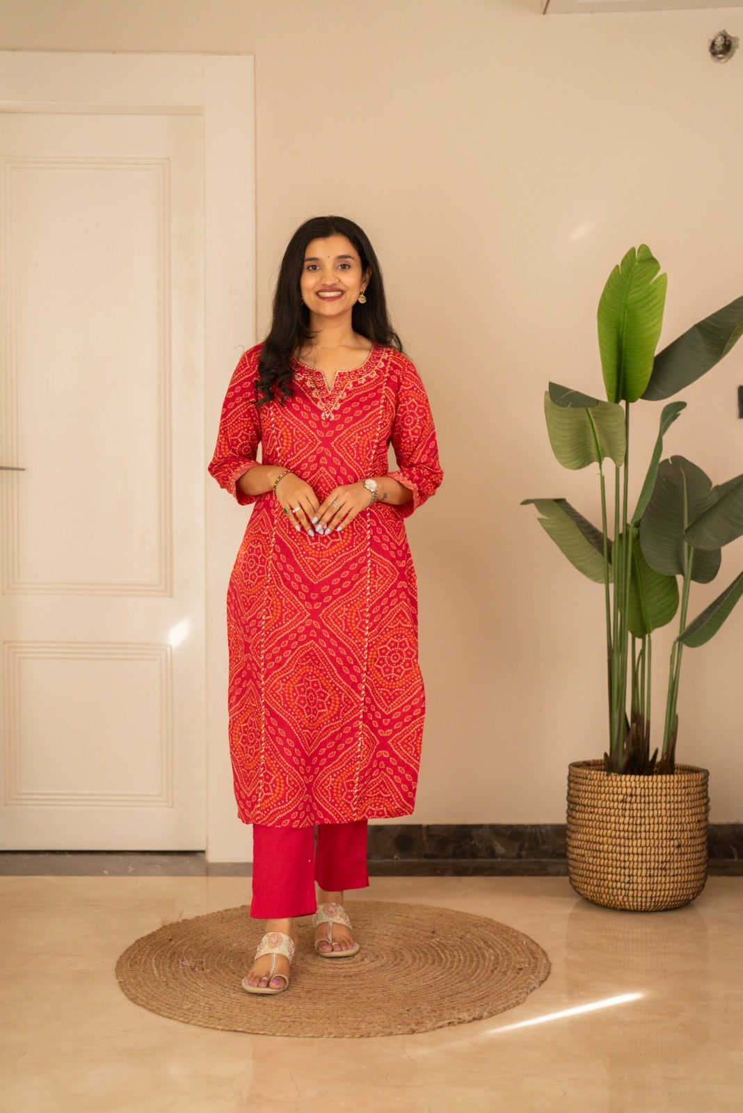 Zimya Bandhej Pittan Suit- Gulabi