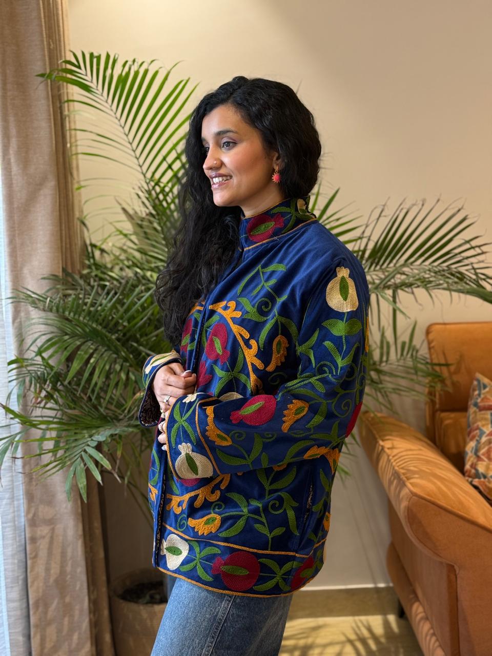 Sujani Velvet Jacket- Royal Poms