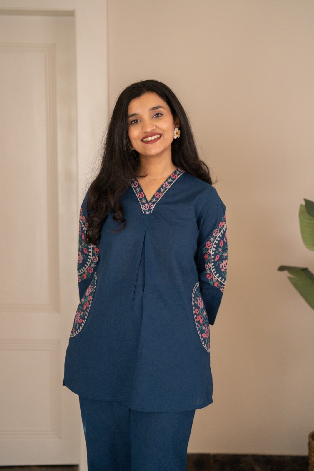Risha Embroidered Coord Set- Blue