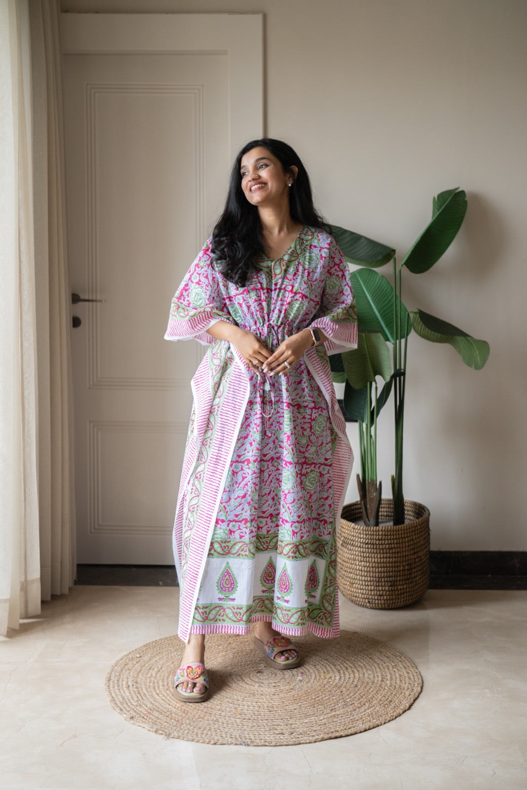 Kashi Block Print Kaftan- Bright Paisley
