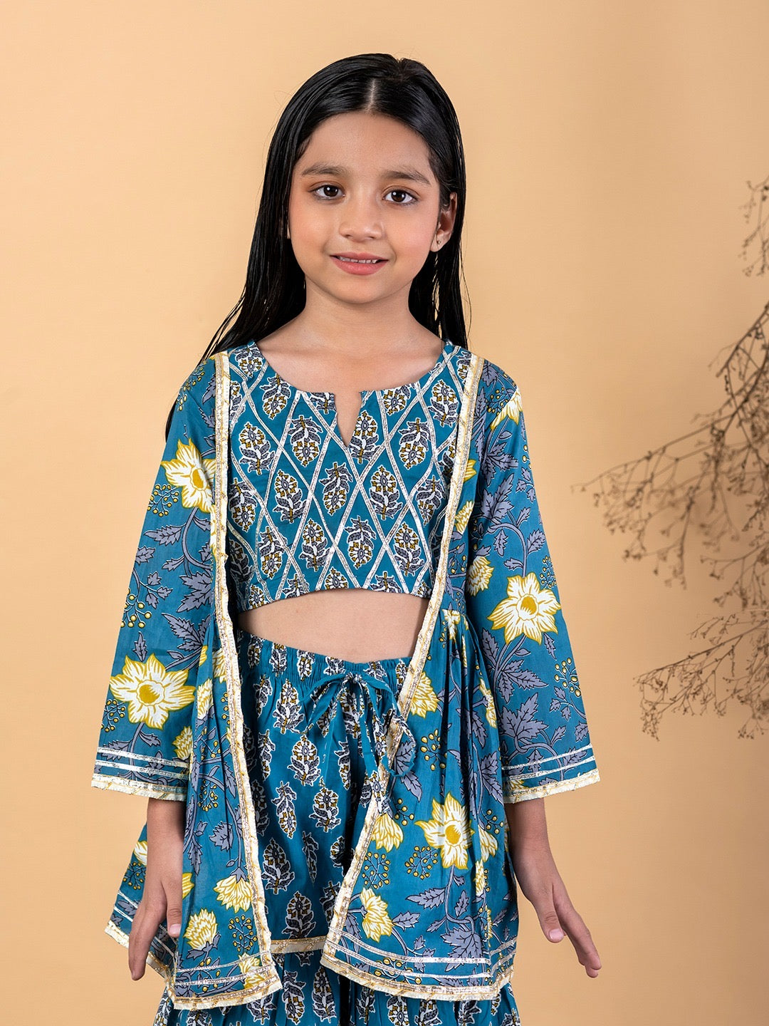 Ruhaani Girls’ Gharara Set- Light Blue boota