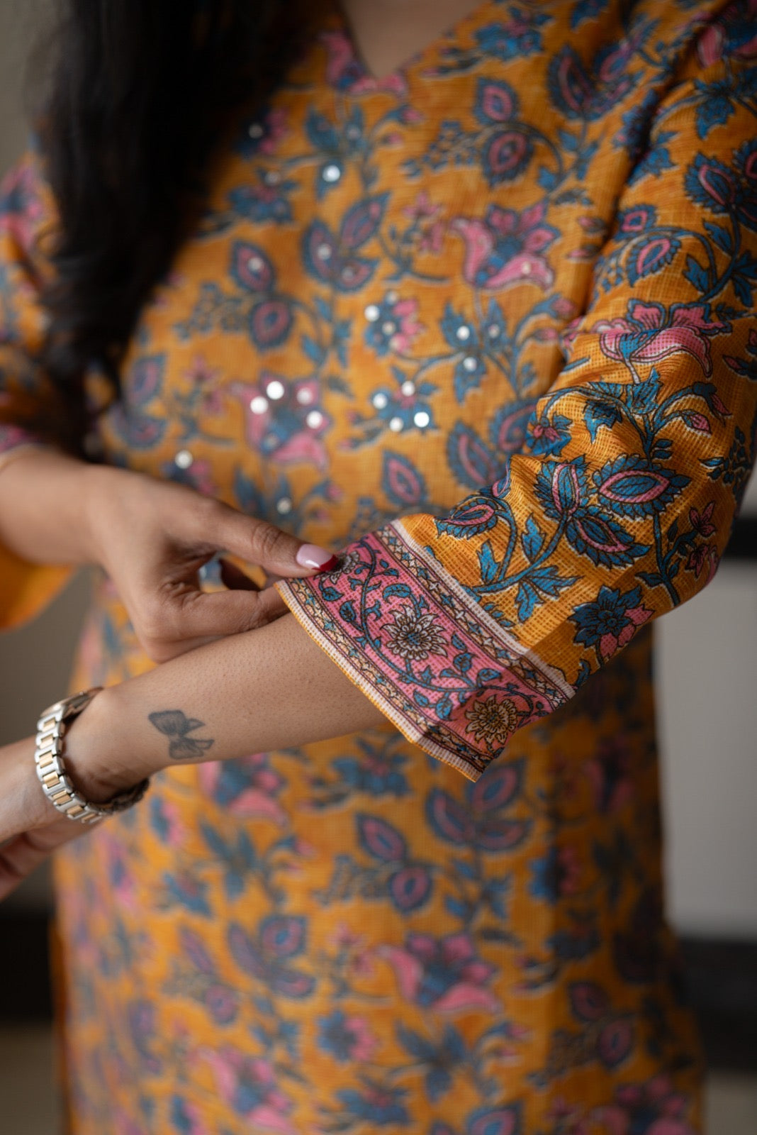 Rama Mustard Floral Kota Suit