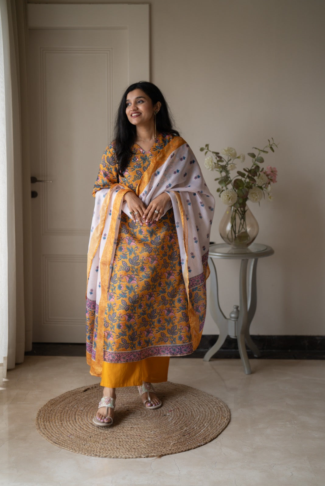 Rama Mustard Floral Kota Suit