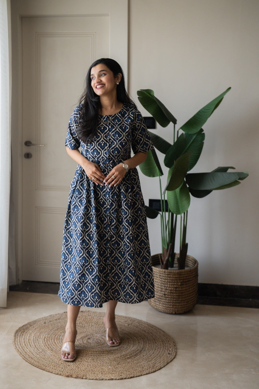 Drishy Maternity Cotton Dress- Indigo