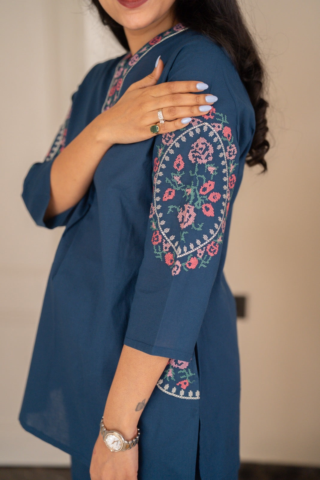 Risha Embroidered Coord Set- Blue