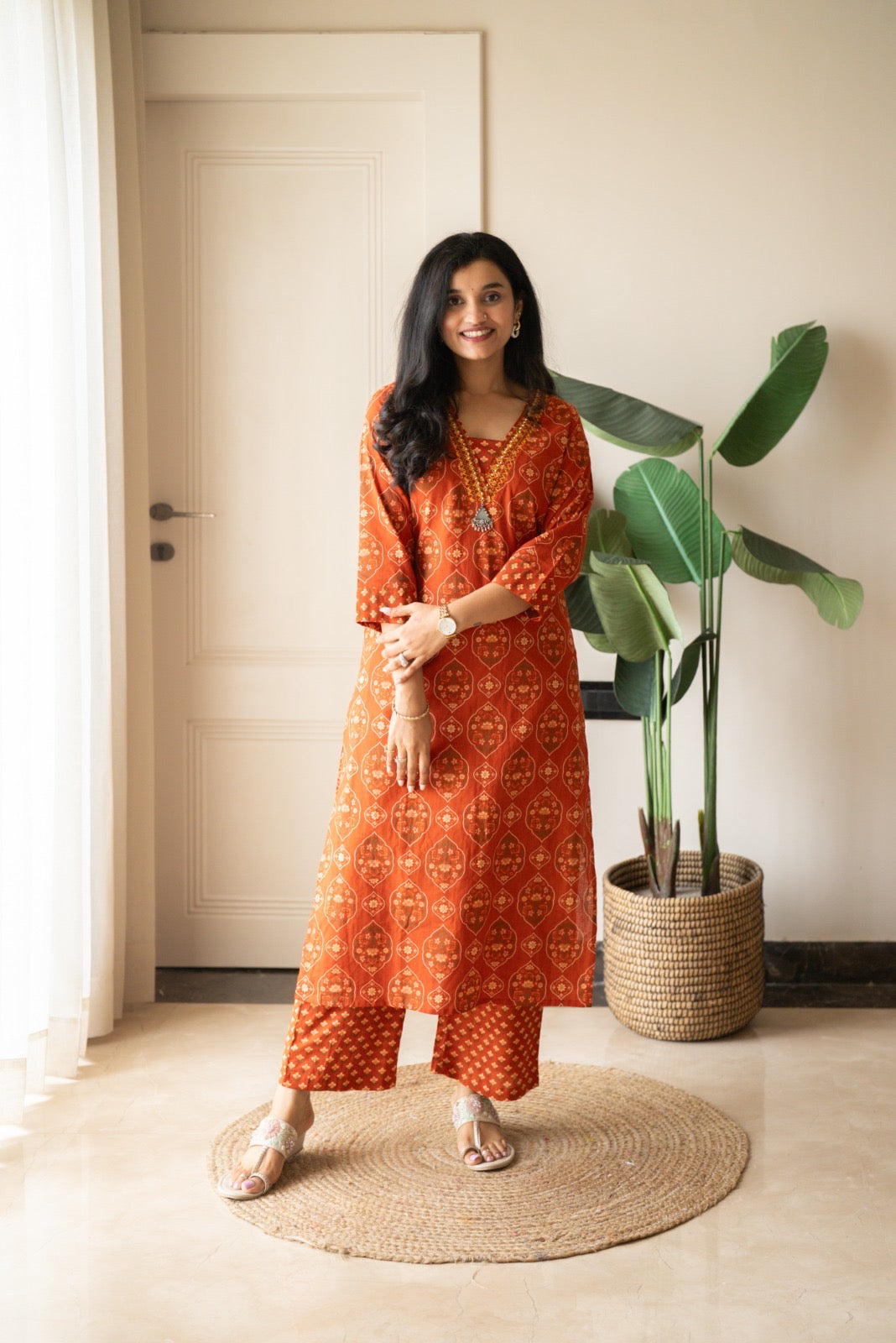 Suryana Cotton Suit- Orange Mehrab