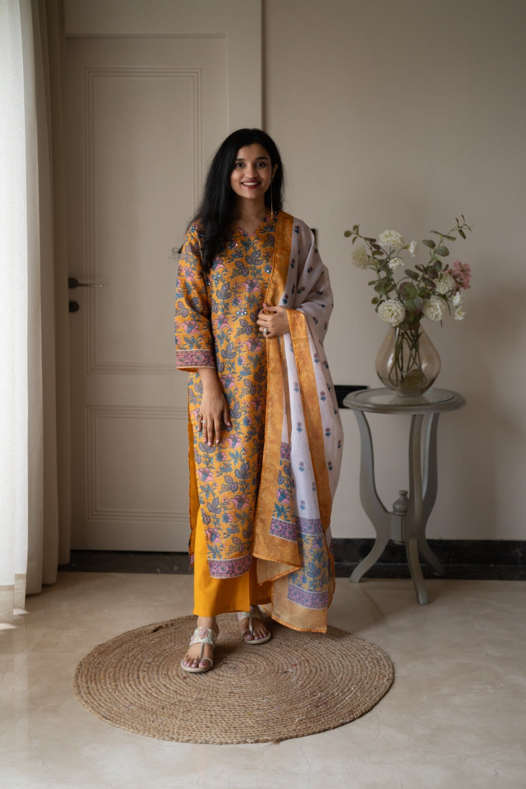 Rama Mustard Floral Kota Suit