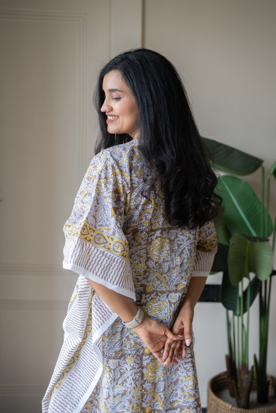 Kashi Block Print Kaftan- Brown Jaal