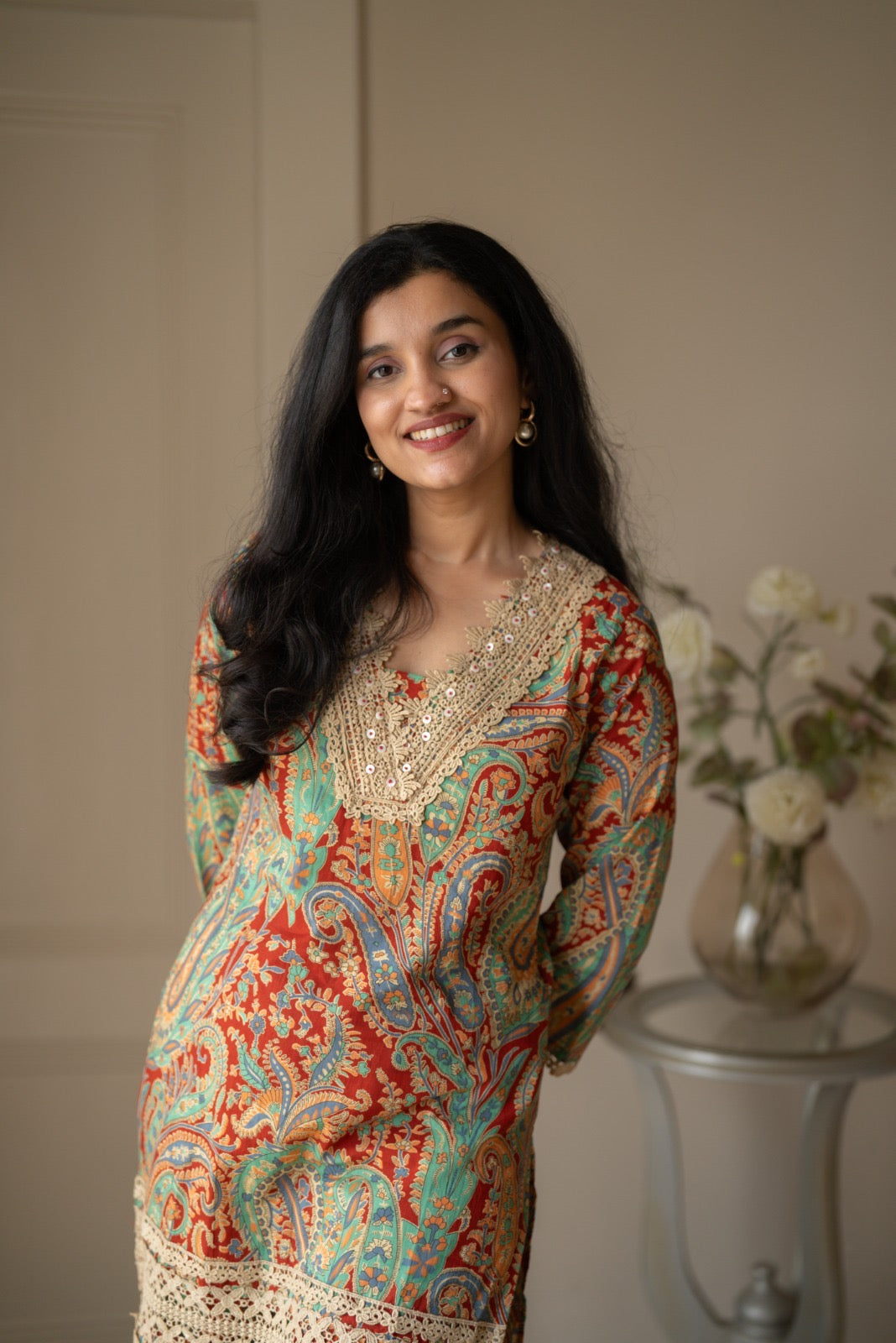 Nitara Farshi Lace Coord Set- Maroon