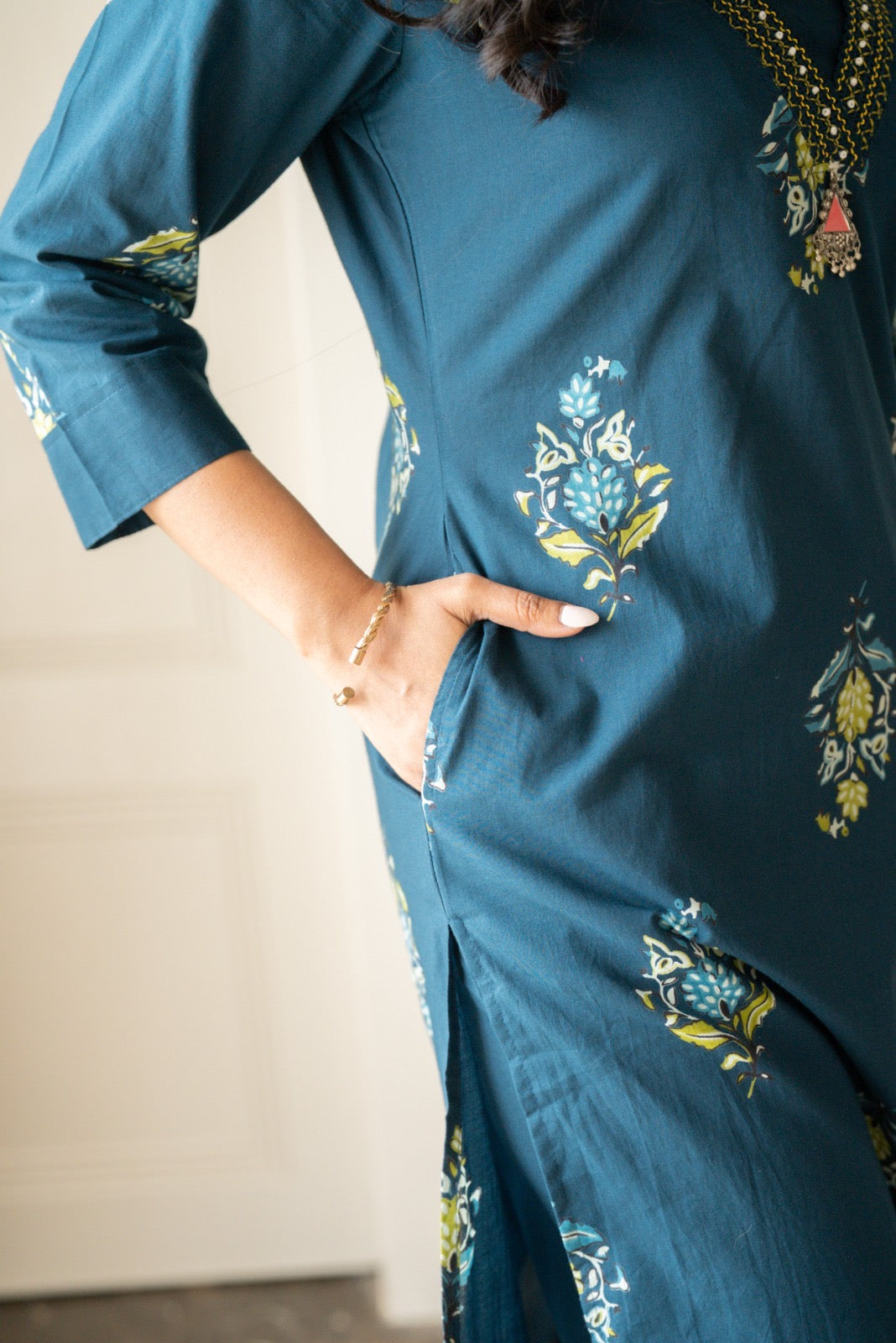 Zasha Cotton Suit- Teal Boota