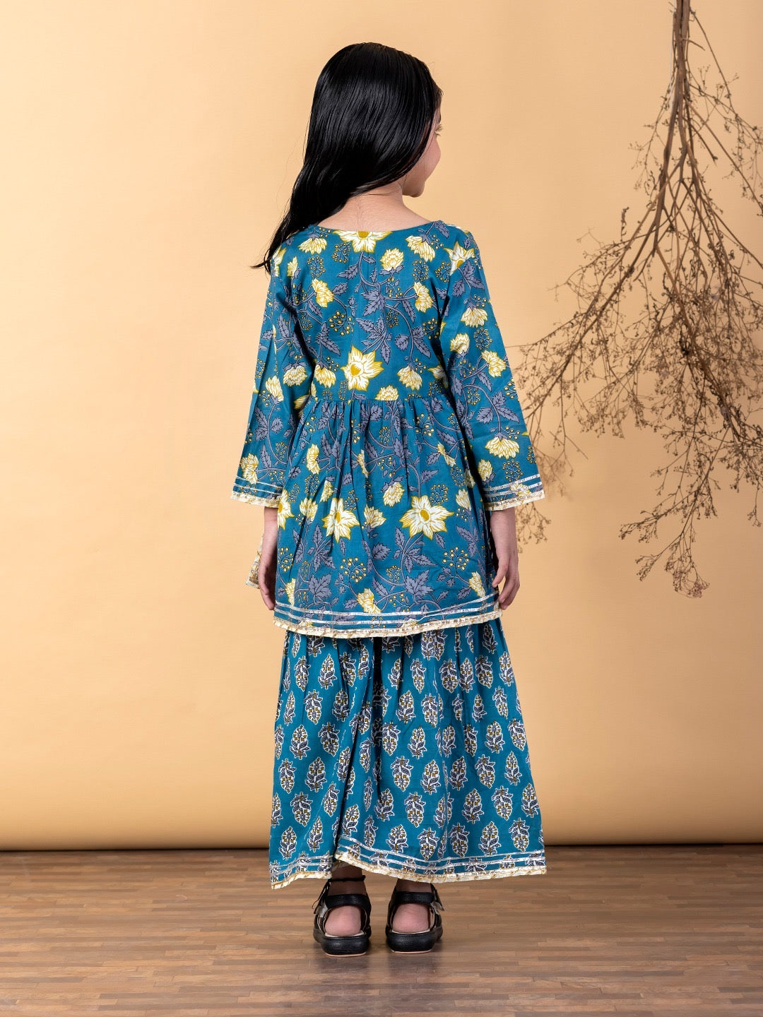 Ruhaani Girls’ Gharara Set- Light Blue boota