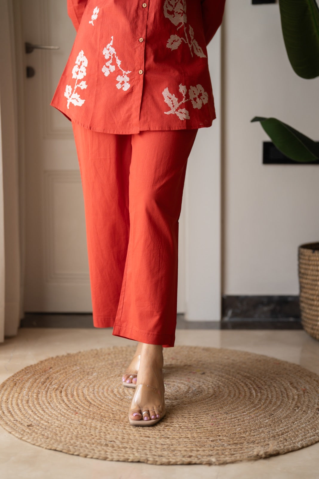 Hania Cotton Coord Set- Orange