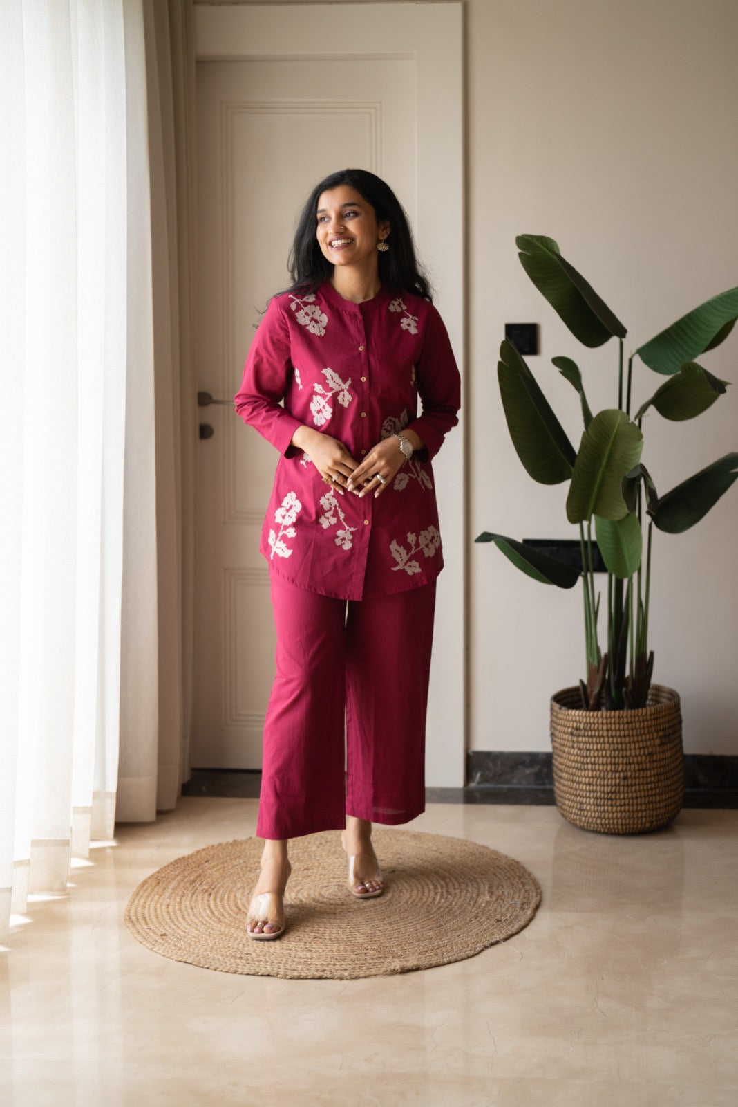 Hania Cotton Coord Set- Dark Pink