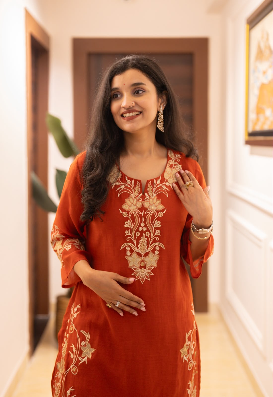 Varaha Mul Chanderi Luxe Suit- Rust